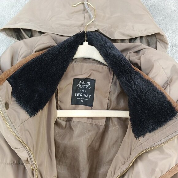 TWO WAY Puffer Jacket Full Zip Size S (4-6) Hidden Hoodie Collared Zip Pockets - Picture 10 of 16